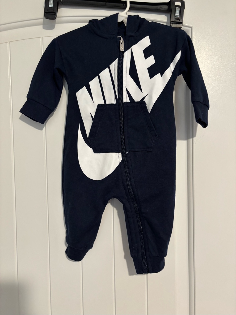 Nike Navy & White Baby Hooded One-Piece Romper